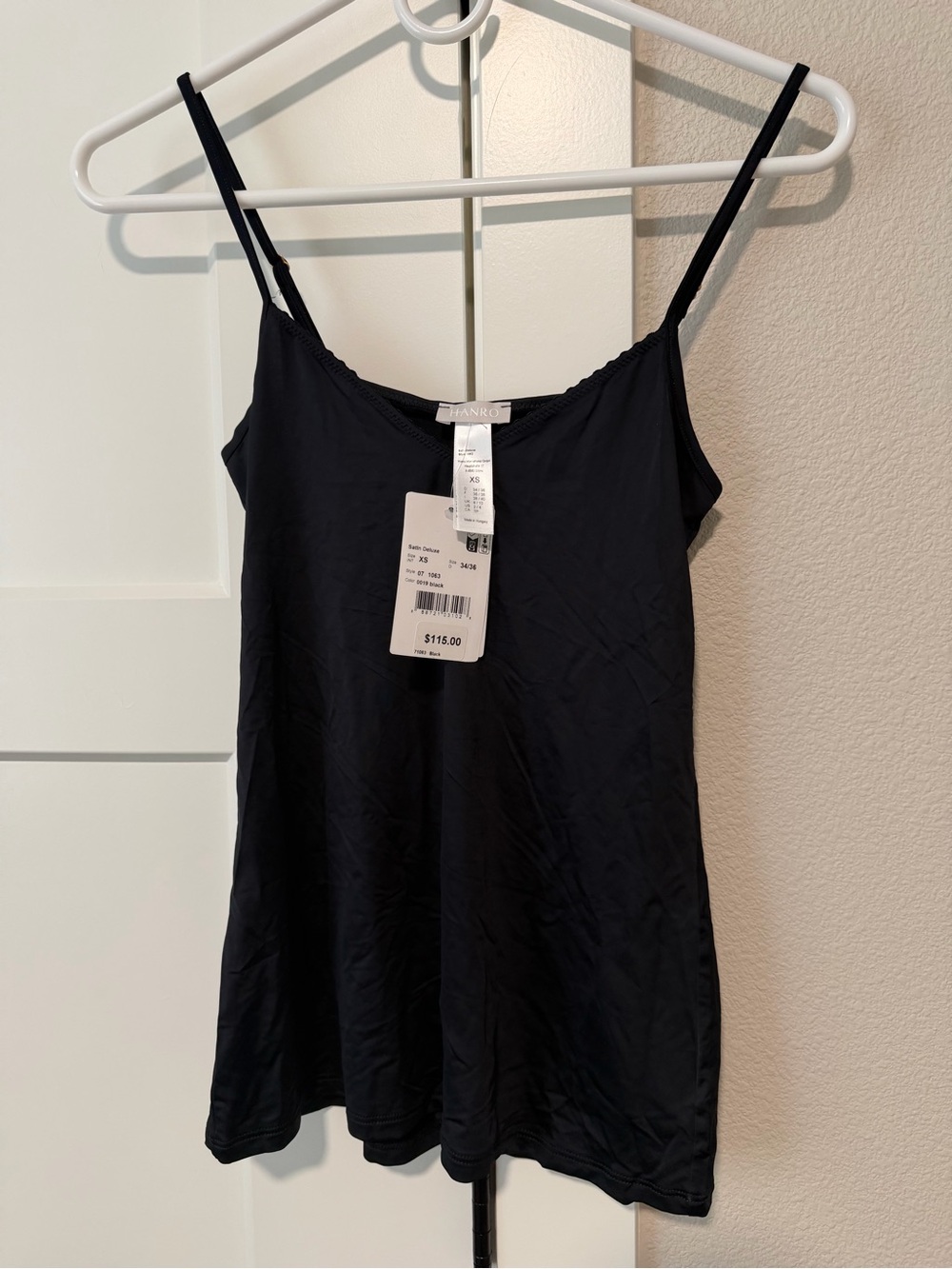 HANRO women’s black satin deluxe tank top sexy lingerie luxury XS new with tags